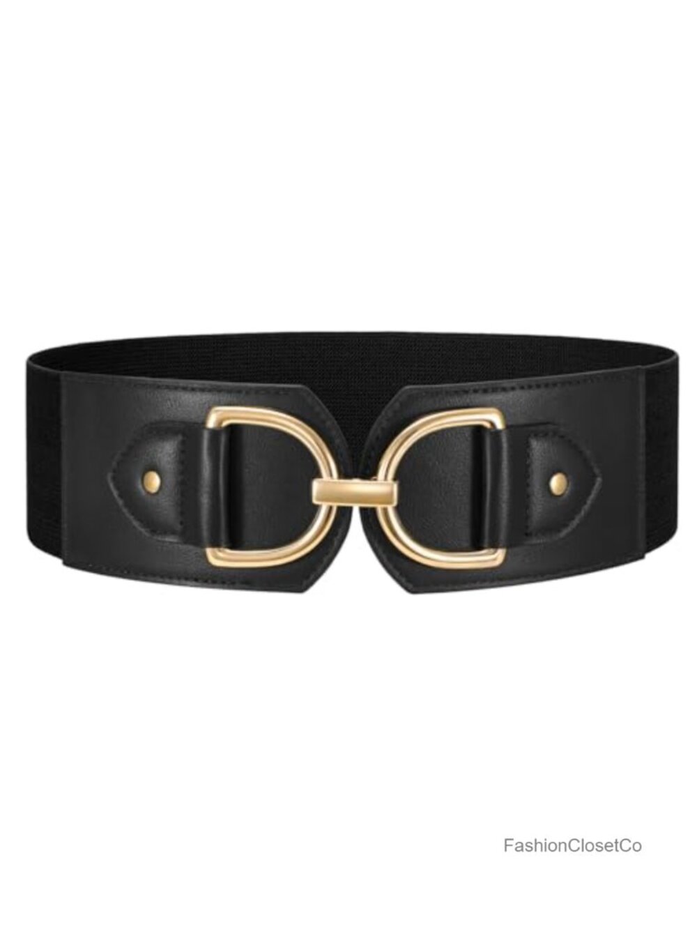 Women's Wide Elastic Cinch Belt Faux Leather Gold Buckle Dress Belt